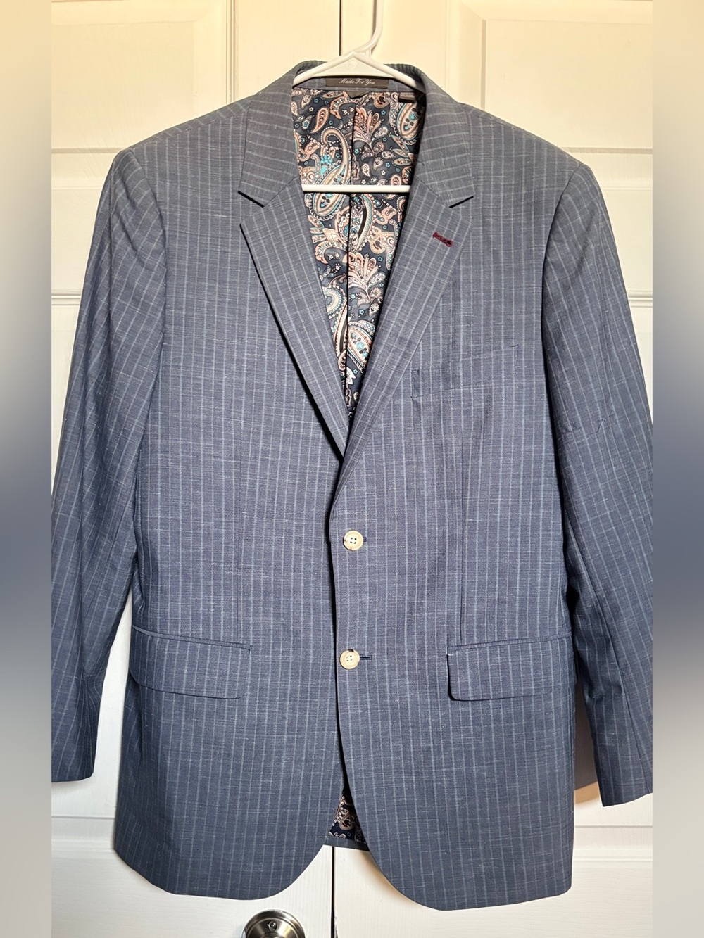 Indochino Made For You 42R Gray Pinstripe Wool Linen Silk Blazer Paisley Lined